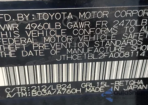 2015 Lexus Gs 350 z USA, uszkodzony, nr VIN JTHCE1BL2FA008114